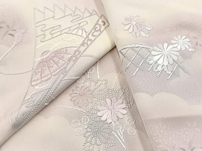 平和屋着物■訪問着　刺繍　檜扇宝尽くし花文　正絹　逸品　BAAY5441yc