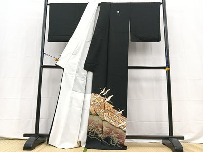 平和屋着物■豪華黒留袖　駒刺繍　飛鶴束ね熨斗文　金彩　正絹　逸品　BAAY5426yc
