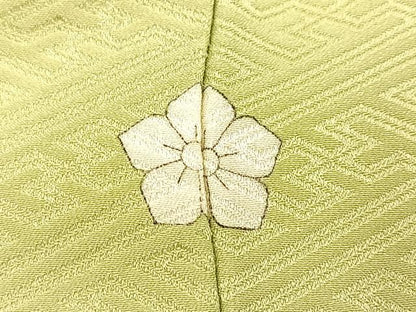 平和屋着物■上質な色無地　紗綾形地紋　若葉色　正絹　逸品　BAAY5423yc