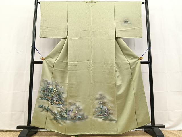 平和屋着物■訪問着　手描き　風景樹林文　金彩　正絹　逸品　BAAY5408yc