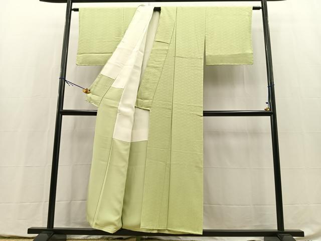 平和屋着物■上質な色無地　紗綾形地紋　若葉色　正絹　逸品　BAAY5423yc