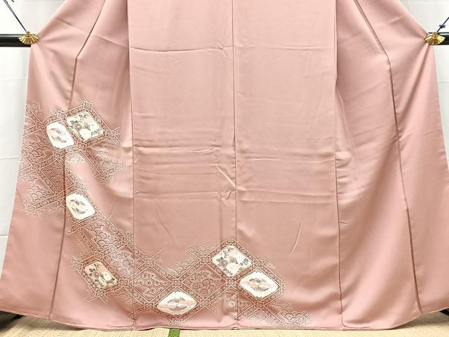 平和屋着物■訪問着　友禅　双鶴菱天井花文　正絹　逸品　BAAY5431yc