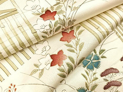 平和屋着物■上質な小紋　竹垣秋草文　金彩　正絹　逸品　BAAY5406yc