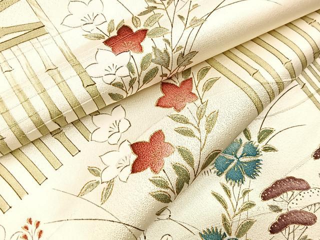 平和屋着物■上質な小紋　竹垣秋草文　金彩　正絹　逸品　BAAY5406yc