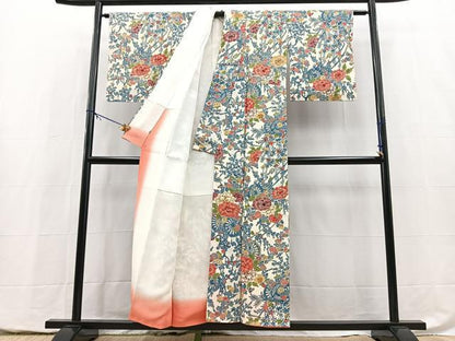 平和屋着物●上質な小紋　型染め　花車文　鬼しぼ縮緬　松坂屋扱い　正絹　逸品　未使用　BAAY5417yc