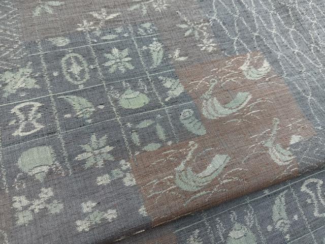 平和屋着物■上質な紬　吉祥花文　正絹　逸品　BAAY5477yc