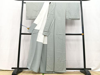 平和屋着物■上質な色無地　紋意匠　深川鼠色　正絹　逸品　未使用　BAAY5453yc