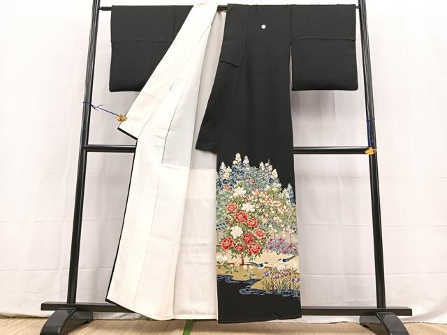 平和屋着物■豪華黒留袖　友禅　作家物　花鳥風景文　正絹　逸品　BAAY5461yc