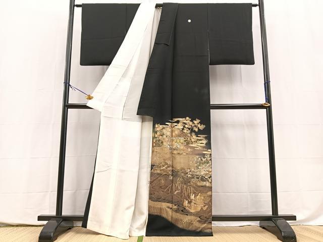 平和屋着物■豪華黒留袖　作家物　風景花鳥文　暈し染め　金銀彩　正絹　逸品　BAAY5472yc