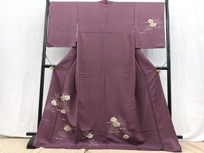 平和屋着物●訪問着　駒刺繍　切嵌花鳥文　ロング丈　正絹　逸品　BAAY5485yc