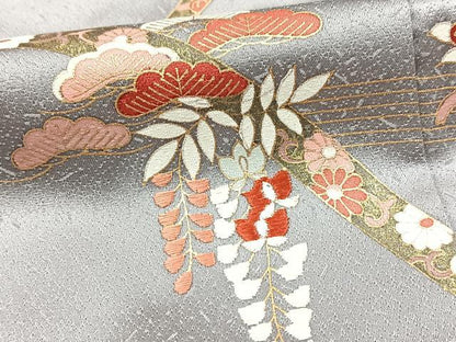 平和屋着物●訪問着　刺繍　鬘帯草花文　金彩　正絹　逸品　BAAY5450yc