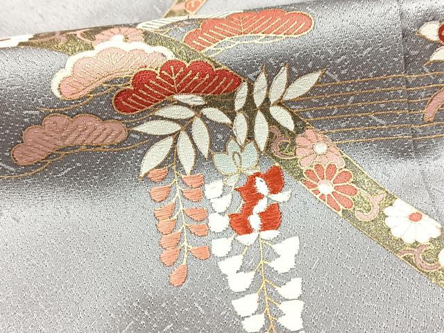 平和屋着物●訪問着　刺繍　鬘帯草花文　金彩　正絹　逸品　BAAY5450yc
