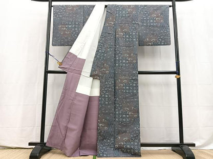 平和屋着物■上質な紬　吉祥花文　正絹　逸品　BAAY5477yc