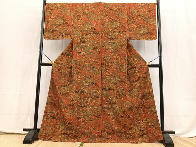 平和屋着物■上質な小紋　風景花文　鬼しぼ縮緬　正絹　逸品　未使用　BAAY5464yc