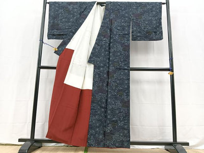 平和屋着物■上質な紬　草花文　正絹　逸品　BAAY5451yc