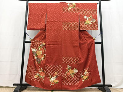 平和屋着物■訪問着　駒刺繍　松皮菱花文　金彩　正絹　逸品　BAAY5476yc