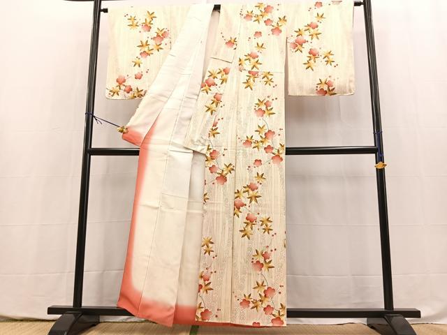 平和屋着物■上質な小紋　竹梅楓文　金彩　正絹　逸品　BAAY5459yc