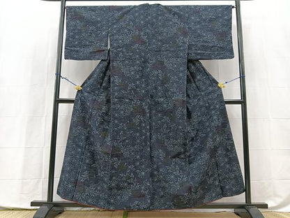 平和屋着物■上質な紬　草花文　正絹　逸品　BAAY5451yc