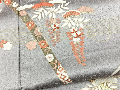 平和屋着物●訪問着　刺繍　鬘帯草花文　金彩　正絹　逸品　BAAY5450yc