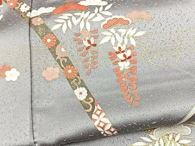 平和屋着物●訪問着　刺繍　鬘帯草花文　金彩　正絹　逸品　BAAY5450yc