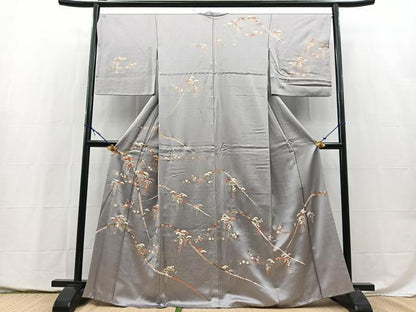 平和屋着物●訪問着　刺繍　鬘帯草花文　金彩　正絹　逸品　BAAY5450yc