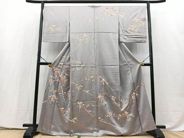 平和屋着物●訪問着　刺繍　鬘帯草花文　金彩　正絹　逸品　BAAY5450yc