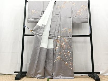 平和屋着物●訪問着　刺繍　鬘帯草花文　金彩　正絹　逸品　BAAY5450yc