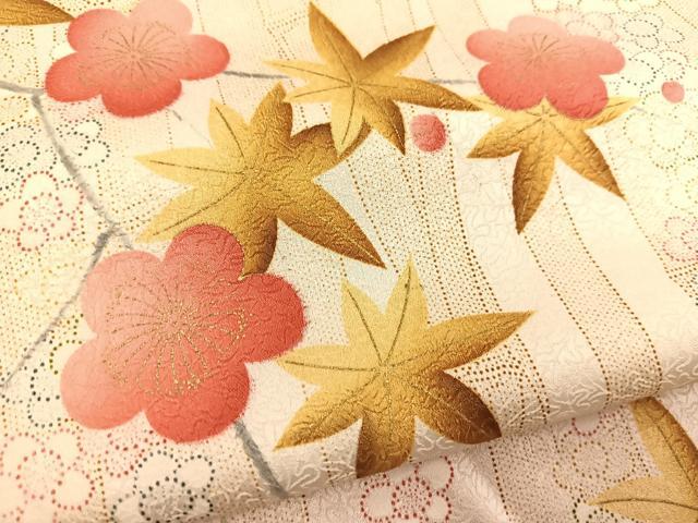 平和屋着物■上質な小紋　竹梅楓文　金彩　正絹　逸品　BAAY5459yc