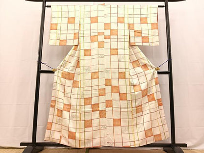 平和屋着物■上質な小紋　格子柄花文　金彩　三越扱い　正絹　逸品　BAAY5444yc