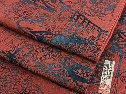 平和屋着物●宮内庁御用達　赤城右堂　小紋　型染め　風景花文　正絹　逸品　BAAY5482yc
