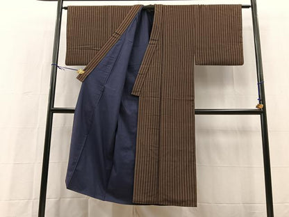 平和屋着物■男性　お召　縞　正絹　逸品　BAAY5448yc