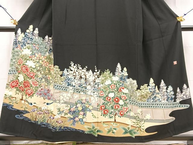 平和屋着物■豪華黒留袖　友禅　作家物　花鳥風景文　正絹　逸品　BAAY5461yc