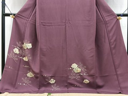 平和屋着物●訪問着　駒刺繍　切嵌花鳥文　ロング丈　正絹　逸品　BAAY5485yc