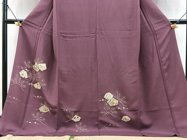 平和屋着物●訪問着　駒刺繍　切嵌花鳥文　ロング丈　正絹　逸品　BAAY5485yc