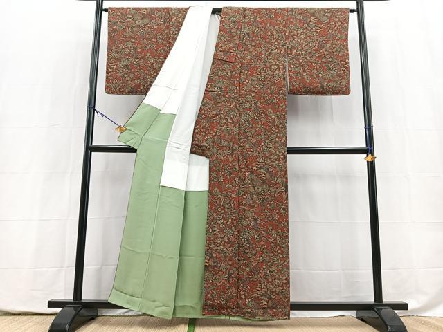 平和屋着物■上質な小紋　更紗花鳥文　鬼しぼ縮緬　正絹　逸品　未使用　BAAY5457yc