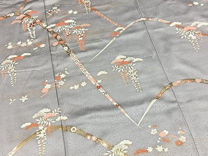 平和屋着物●訪問着　刺繍　鬘帯草花文　金彩　正絹　逸品　BAAY5450yc