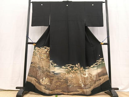 平和屋着物■豪華黒留袖　作家物　風景花鳥文　暈し染め　金銀彩　正絹　逸品　BAAY5472yc