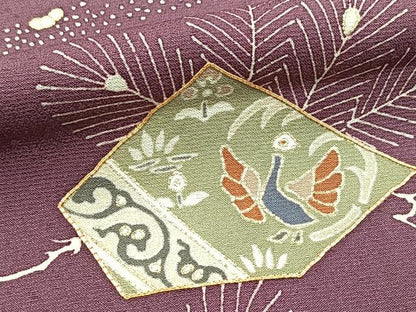 平和屋着物●訪問着　駒刺繍　切嵌花鳥文　ロング丈　正絹　逸品　BAAY5485yc