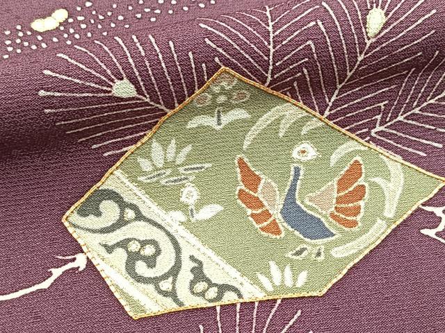 平和屋着物●訪問着　駒刺繍　切嵌花鳥文　ロング丈　正絹　逸品　BAAY5485yc