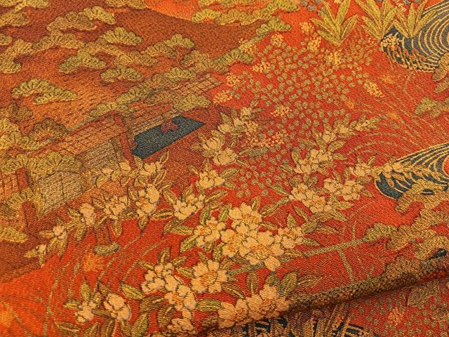 平和屋着物■上質な小紋　風景花文　鬼しぼ縮緬　正絹　逸品　未使用　BAAY5464yc