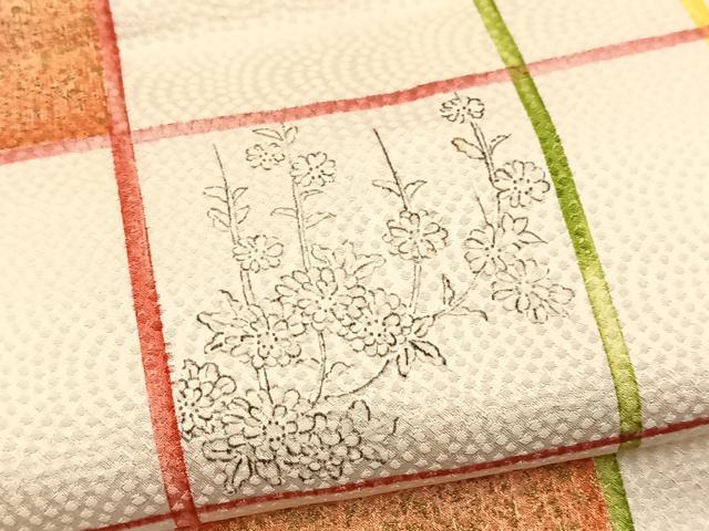 平和屋着物■上質な小紋　格子柄花文　金彩　三越扱い　正絹　逸品　BAAY5444yc
