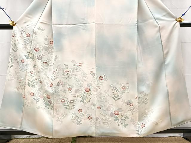 平和屋着物■訪問着　刺繍　草花文　暈し染め　銀彩　三越扱い　正絹　逸品　BAAY5446yc