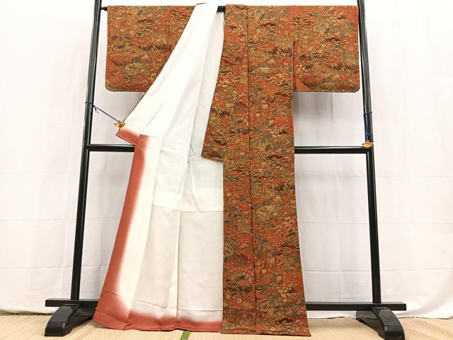 平和屋着物■上質な小紋　風景花文　鬼しぼ縮緬　正絹　逸品　未使用　BAAY5464yc
