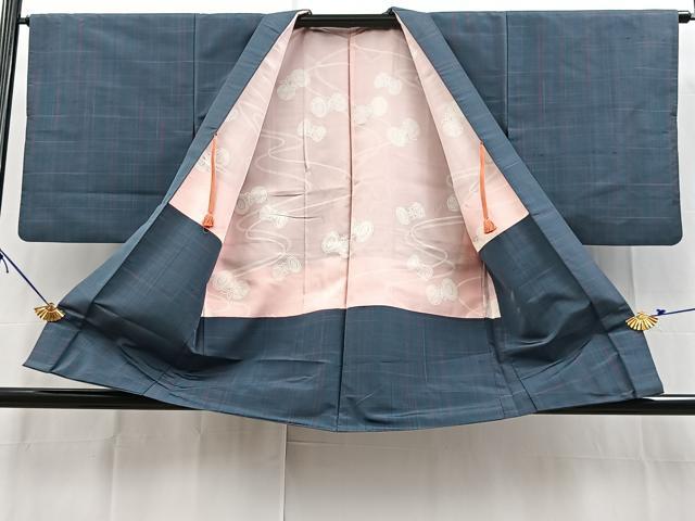平和屋着物■上質な紬　アンサンブル　格子柄　正絹　逸品　BAAY5455yc