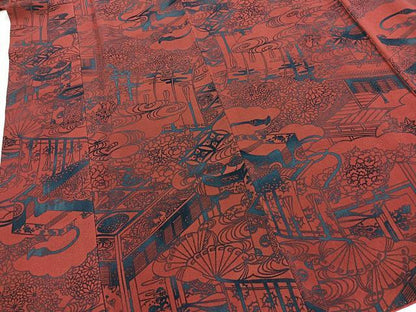 平和屋着物●宮内庁御用達　赤城右堂　小紋　型染め　風景花文　正絹　逸品　BAAY5482yc
