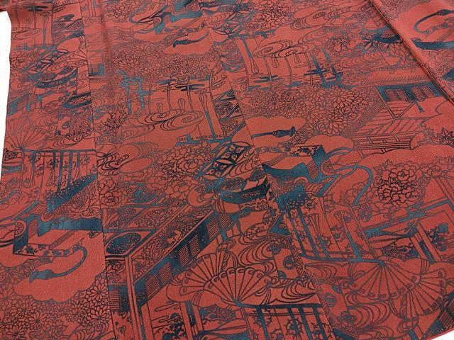 平和屋着物●宮内庁御用達　赤城右堂　小紋　型染め　風景花文　正絹　逸品　BAAY5482yc
