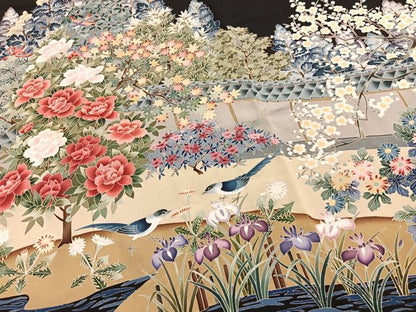 平和屋着物■豪華黒留袖　友禅　作家物　花鳥風景文　正絹　逸品　BAAY5461yc