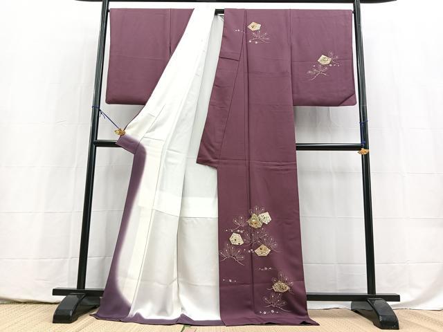 平和屋着物●訪問着　駒刺繍　切嵌花鳥文　ロング丈　正絹　逸品　BAAY5485yc
