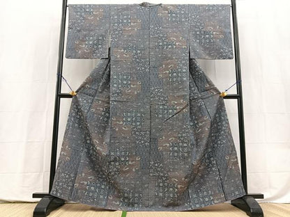 平和屋着物■上質な紬　吉祥花文　正絹　逸品　BAAY5477yc