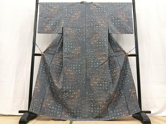 平和屋着物■上質な紬　吉祥花文　正絹　逸品　BAAY5477yc